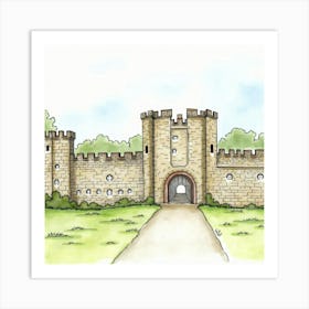 Watercolor Of The Skipton Castle In Yorkshire, Featuring Its Historic Architecture And Picturesque Setting Art Print