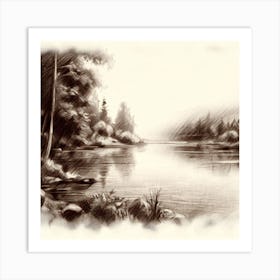 Sketch Of A Lake Art Print