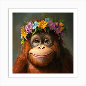 Orangutan With Flowers Art Print