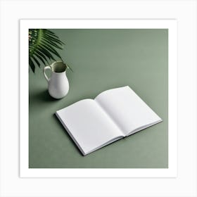 Blank Book On Green Table Art Print