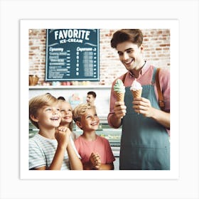 Happy Family In Ice Cream Shop Art Print