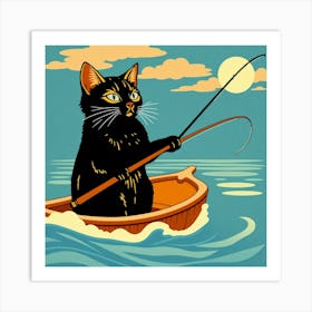 Cat Fishing In A Boat 2 Art Print