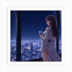 Anime Girl With A Glass Of Wine Art Print