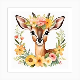 Floral Baby Antelope Nursery Illustration (19) Art Print