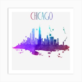 Chicago Watercolor Skyline Beautiful Chicago Gift Art Print