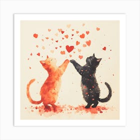 Dancing Cats Under Falling Heart 8 Art Print