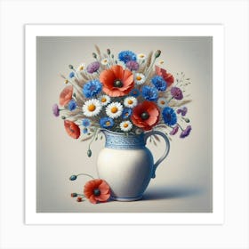 Flowers In A Vase, Acrylic Style Painting Art Print