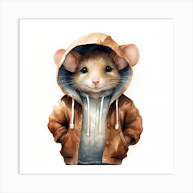 Watercolour Cartoon Rat In A Hoodie 1 Art Print