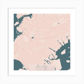 Brooklyn New York Pink and Blue Cute Script Street Map Art Print