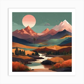 Boho Art Minimalist Landscape Mountains (8) Art Print