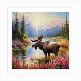 Moose By The Lake Art Print