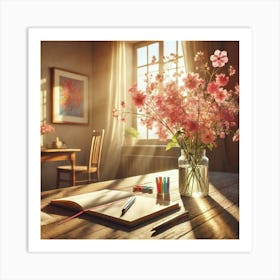 Flowers On A Desk Art Print