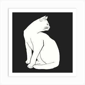 White Cat On Black Art Print
