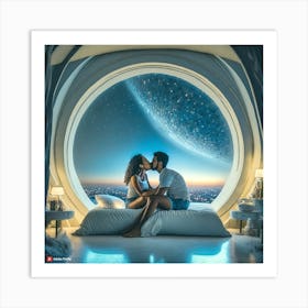 Couple Kissing In Space Art Print