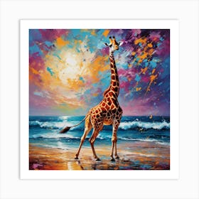 Giraffe On The Beach Art Print