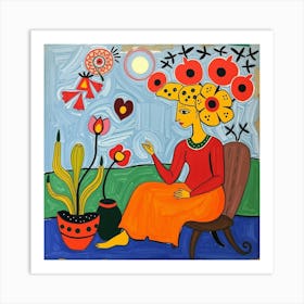 Woman With Flowers 1 Art Print