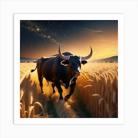 Bull In Wheat Field 1 Art Print