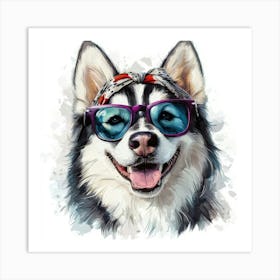 Husky Dog In Sunglasses Art Print