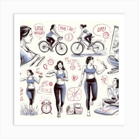 Doodles Of A Woman Exercising 1 Art Print