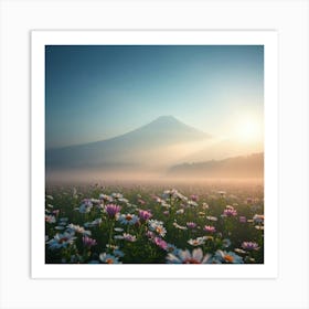 Sunrise In A Flower Field Art Print