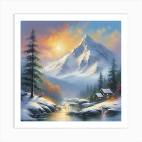 Snowy Mountain Scene Art Print