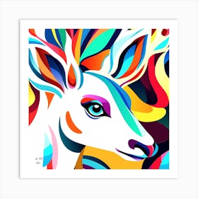 Colorful Wave Style Minimal Illustration Of A Young Deer Art Print