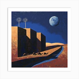 A Moonlit Desert Caravan. David Hockney Style 3 Art Print