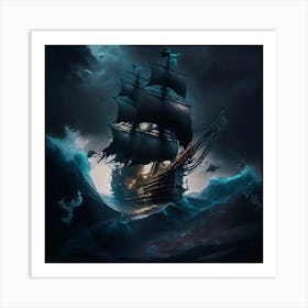 Pirate Ship In Stormy Sea Art Print