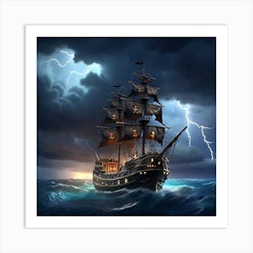 Leonardo Diffusion Xl A Pirate Ship Sailing During A Lightning 0 (1) Art Print