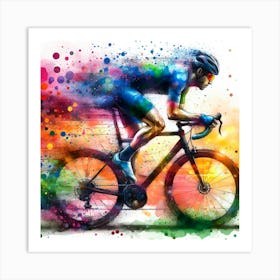 Colorful Cyclist Painting Art Print