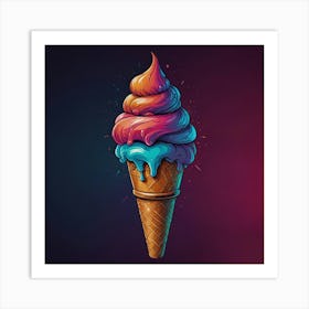 T-shirt vector, [ICE CREAM] graphic, synthwave, vivid colors, detailed, high quality Art Print