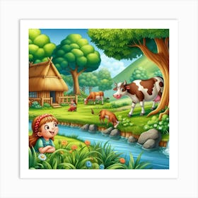 Illustration Of A Girl In The Countryside 1 Art Print