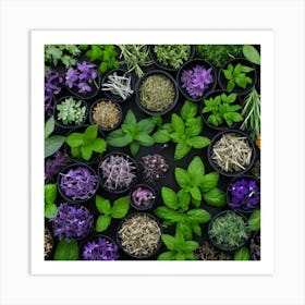 Top View Of Herbs On Black Background 4 Art Print