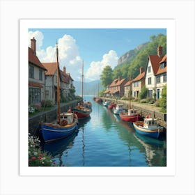 A Charming English Fishing Village With Colorful Boats And A Quaint Harbor 1 Art Print