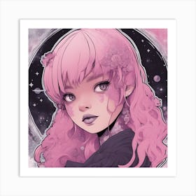 Pink Haired Girl minimalistic style Art Print