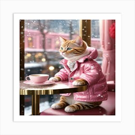 Cat In Pink Coat 1 Art Print