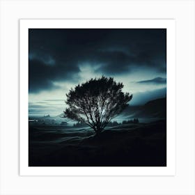 Lone Tree At Night Art Print