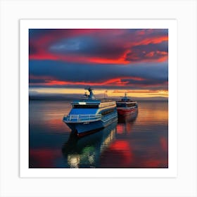 Two Cruise Ships At Sunset Art Print