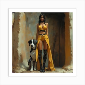 Woman And Her Dog Art Print