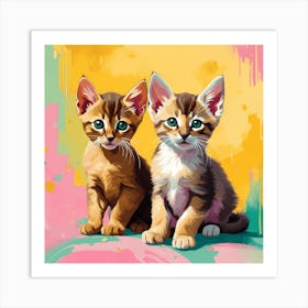 Flat Art Painting Two Cute Adorable Abyssinian Kittens 1 Art Print