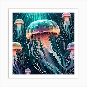 Medusa Jellyfishes In The Sea Art Print