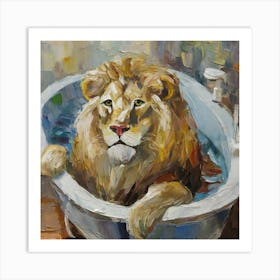 Lion In The Bath Art Print