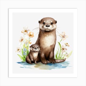 Otter And Baby Art Print