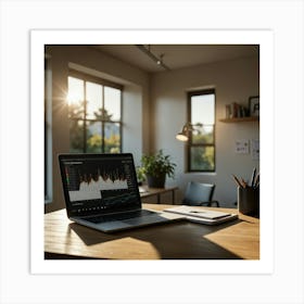 Laptop On Desk In Office Art Print