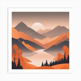 Misty mountains background in orange tone 93 Art Print