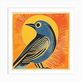 Retro Bird Lithograph Bluebird 2 Art Print