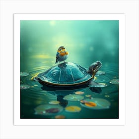 Bird On Turtle 1 Art Print