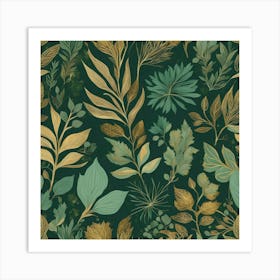 Gold And Green Leaves Art Print