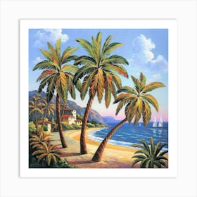 Three palm trees on the sea coast 3 Art Print