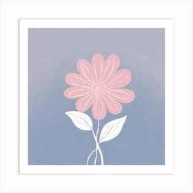 A White And Pink Flower In Minimalist Style Square Composition 89 Art Print